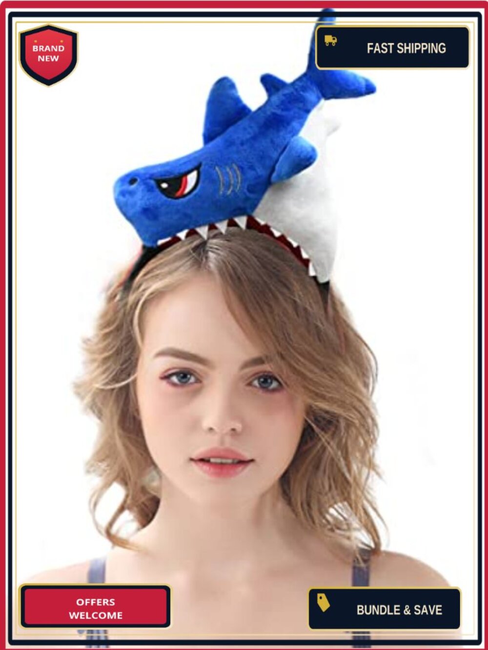 Flannel Shark Headband Plush Animal Ears Horns Cosplay Costume Party